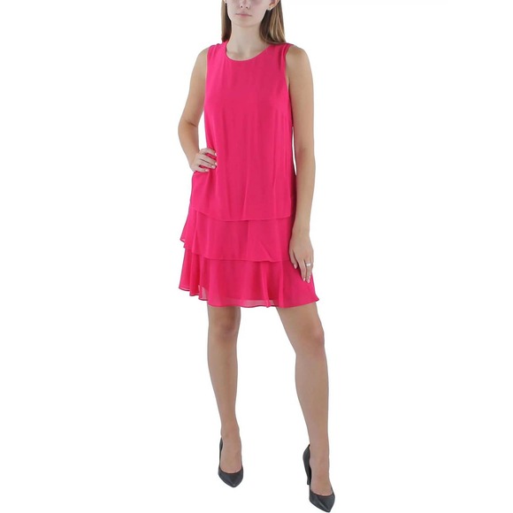 Lauren Ralph Lauren Pink Tiered Sleeveless Shift Dress Ruffle Hem Cocktail New 4 - Picture 3 of 14